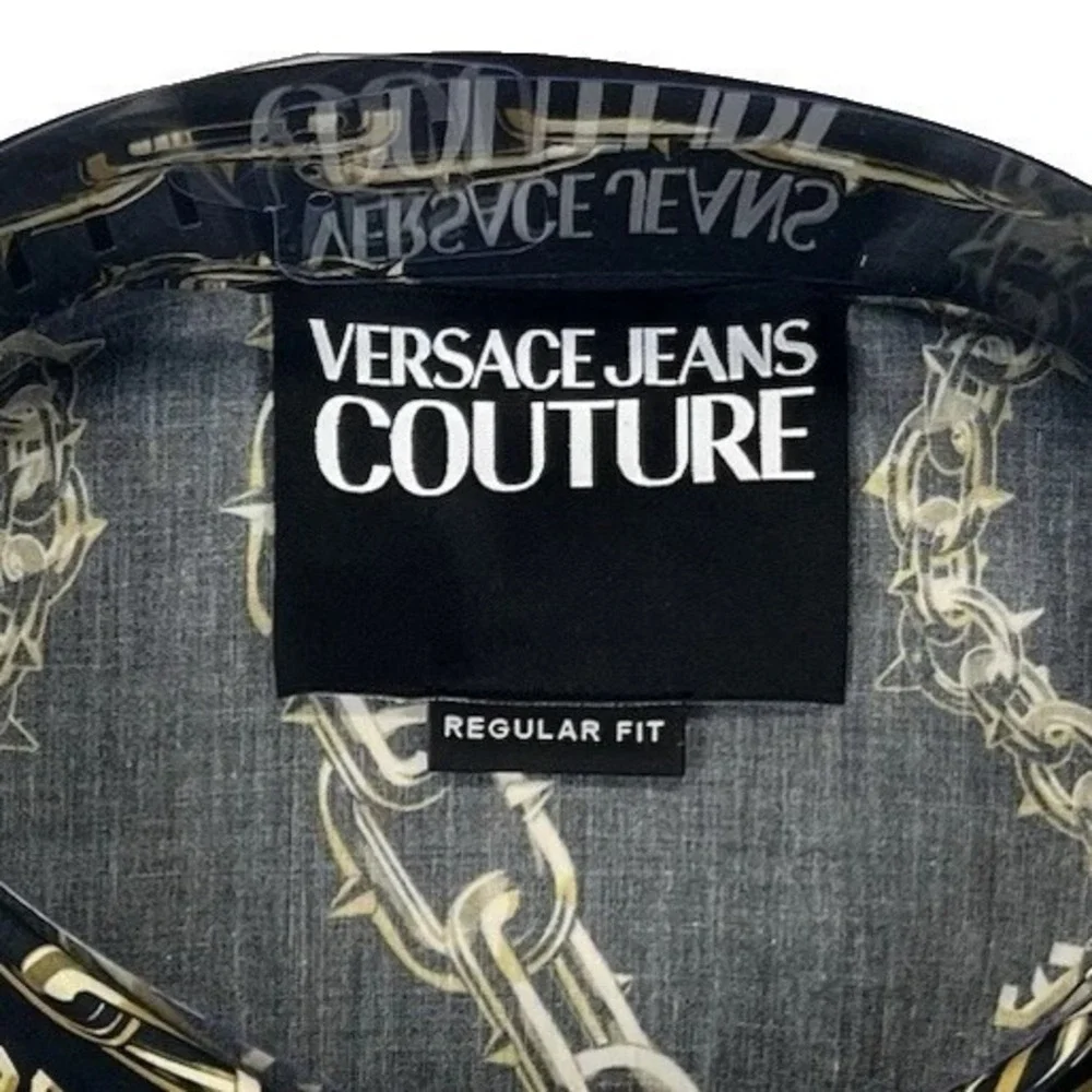 Versace Jeans Couture Long Sleeve Shirt‎ Mens XL 46US Chain Logo Black Gold NWT